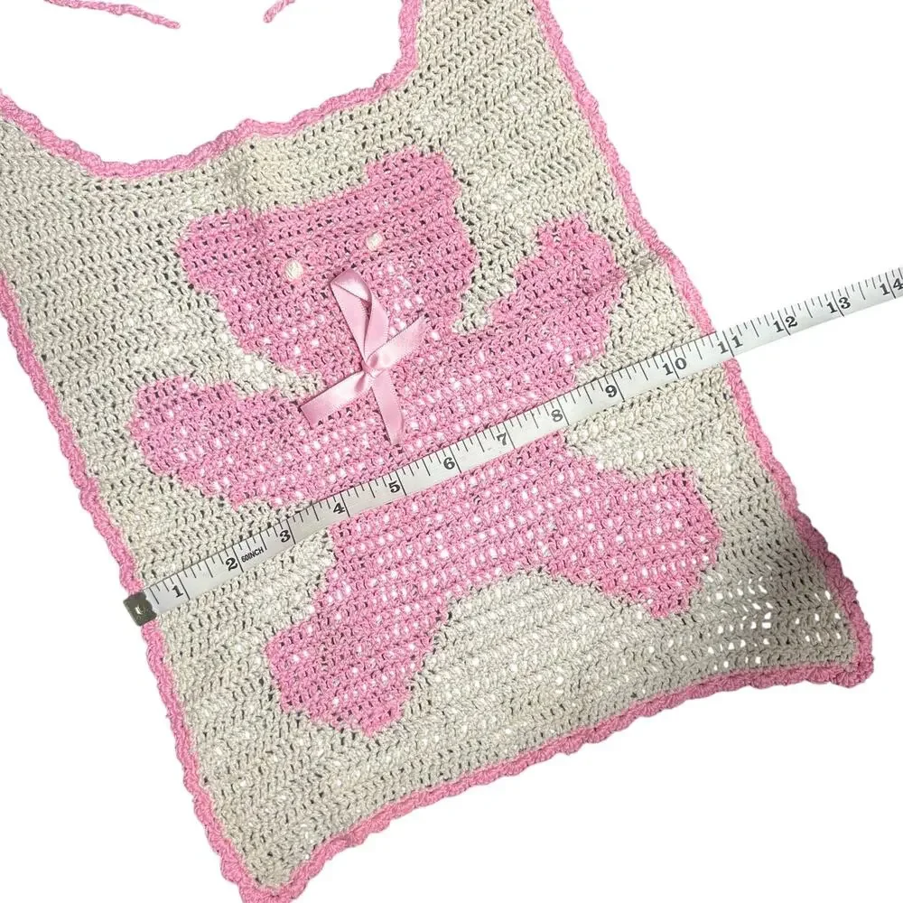 Handmade Crochet Pink Ribbon Awareness Baby Bib Hope Breast Cancer